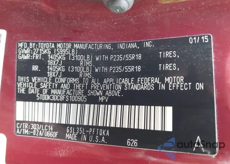 2015 Toyota Sienna Xle 7 Passenger from USA, damaged, VIN 5TDDK3DC8FS100905